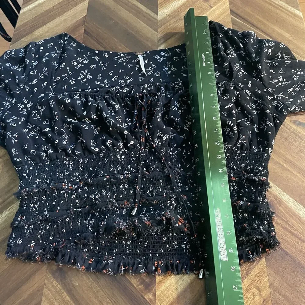 Free People Lolita Top Floral‎ Print Cropped Boho Peasant Womens XL